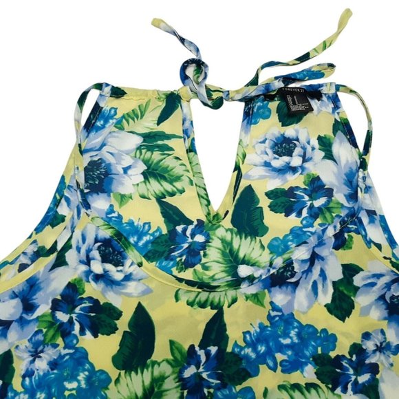 Forever 21 Tank Top Womens Juniors Small Blue Floral Crop Tie Neck - Picture 7 of 10